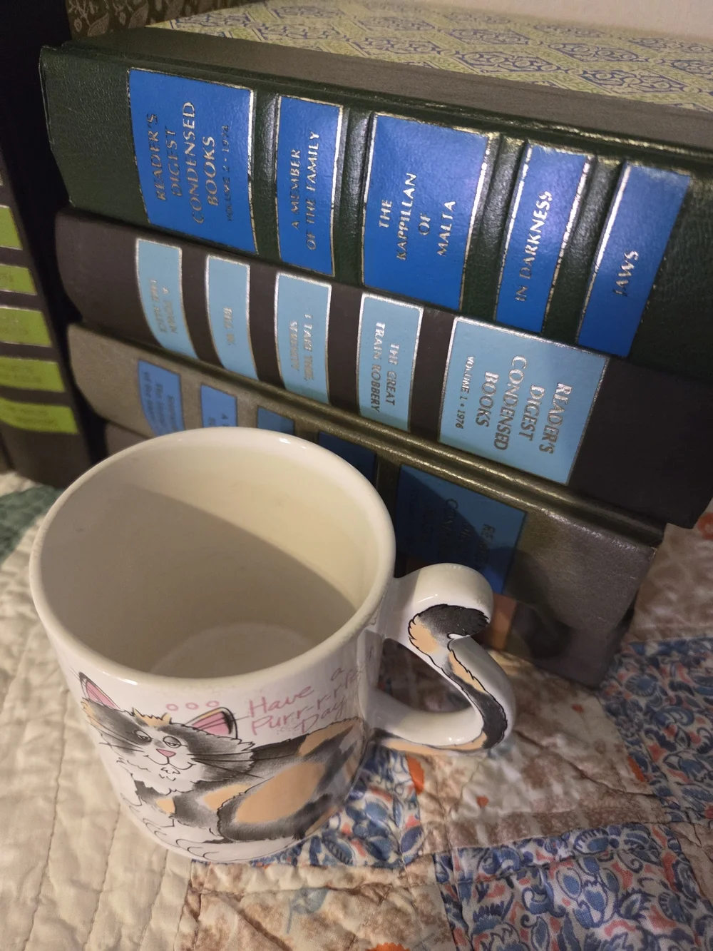 Vintage cat mug with tail handle cute Cottagecore grandma fun